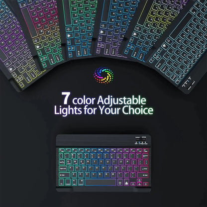 Mini Backlit RGB 10inch Bluetooth Keyboard Wireless mouse Rechargeable for Spanish Russian Hebrew Korean French Arabic Portugal upscaleclicks