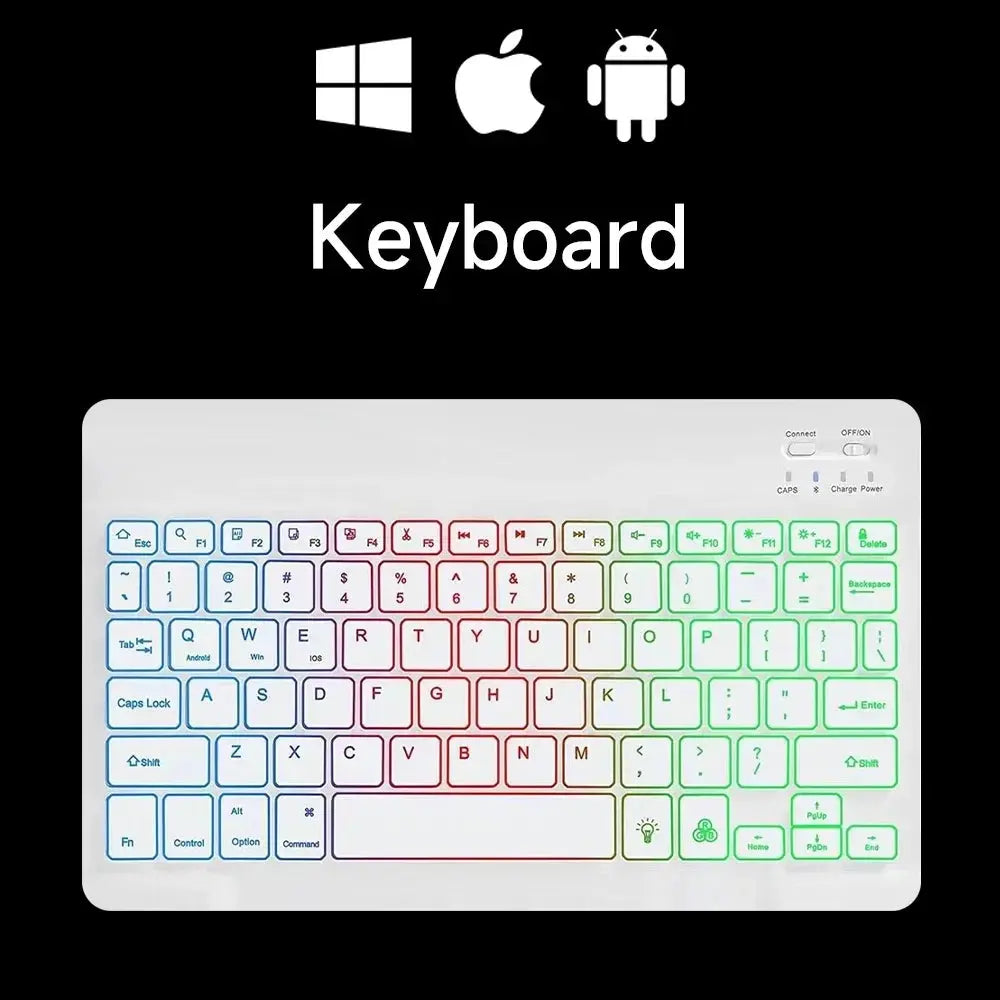 Mini Backlit RGB 10inch Bluetooth Keyboard Wireless mouse Rechargeable for Spanish Russian Hebrew Korean French Arabic Portugal upscaleclicks
