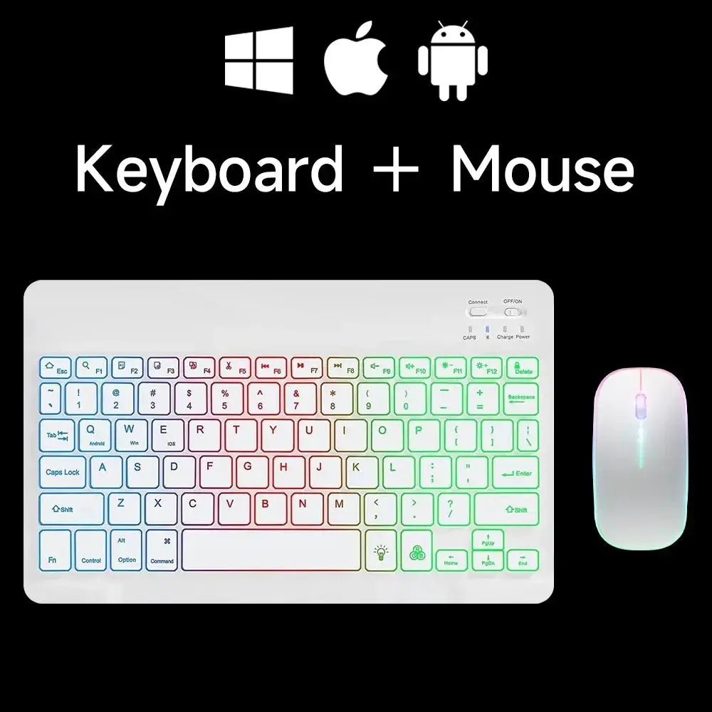 Mini Backlit RGB 10inch Bluetooth Keyboard Wireless mouse Rechargeable for Spanish Russian Hebrew Korean French Arabic Portugal upscaleclicks