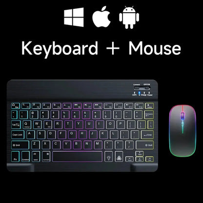 Mini Backlit RGB 10inch Bluetooth Keyboard Wireless mouse Rechargeable for Spanish Russian Hebrew Korean French Arabic Portugal upscaleclicks