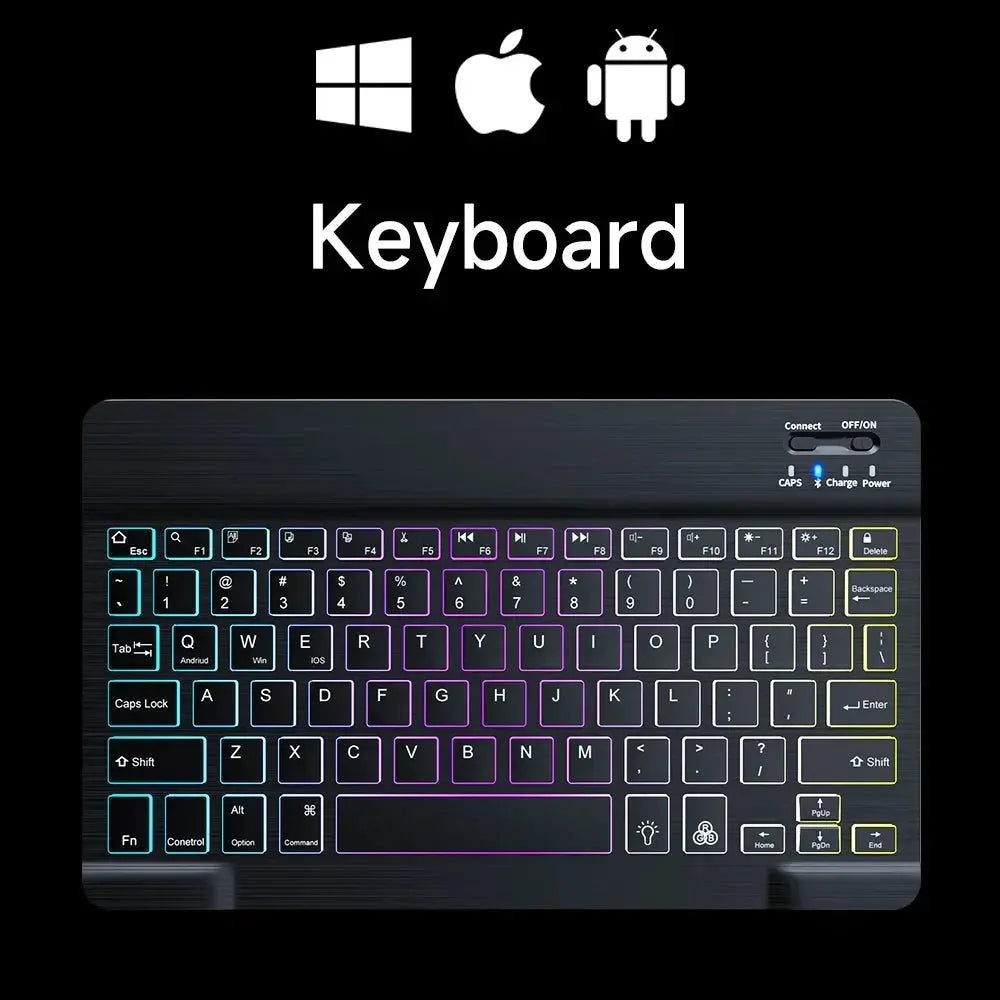 Mini Backlit RGB 10inch Bluetooth Keyboard Wireless mouse Rechargeable for Spanish Russian Hebrew Korean French Arabic Portugal upscaleclicks