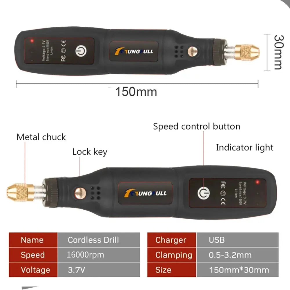 Mini Electric Drill USB Wireless Mini Handheld Drill Rotary Tool Woodworking Engraving Pen Dremel Tools for Jewelry Metal Glass upscaleclicks