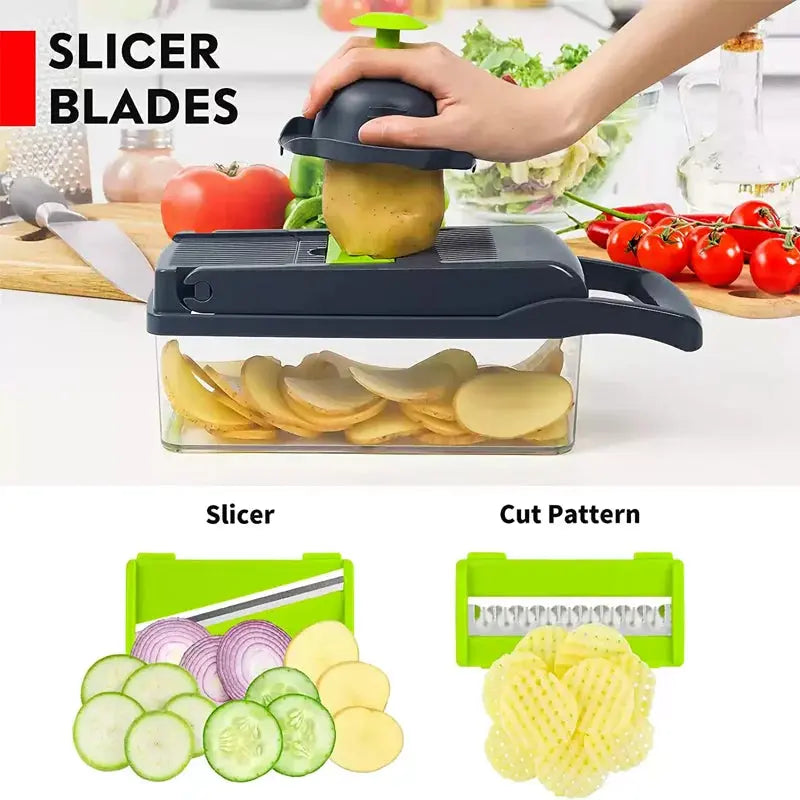 Multifunctional vegetable chopper 14/16 in one chopper handle food grate chopper kitchen vegetable slicer dicing machine cutting upscaleclicks