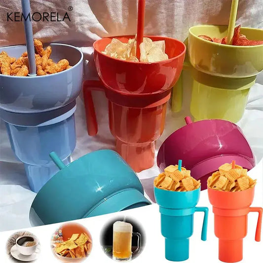 New 2 IN 1 Creative Popcorn Snack Cup Integrated Beverage Cup With Handle Portable Beverage Cup Novel Design And Many Functions upscaleclicks