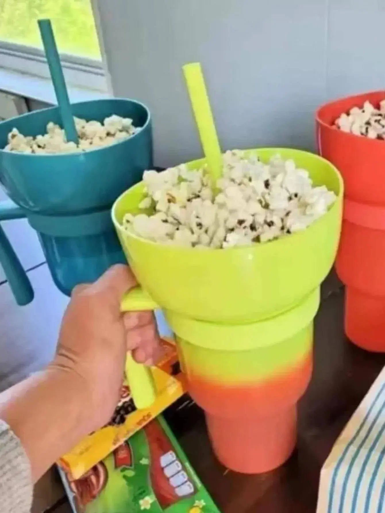 New 2 IN 1 Creative Popcorn Snack Cup Integrated Beverage Cup With Handle Portable Beverage Cup Novel Design And Many Functions upscaleclicks
