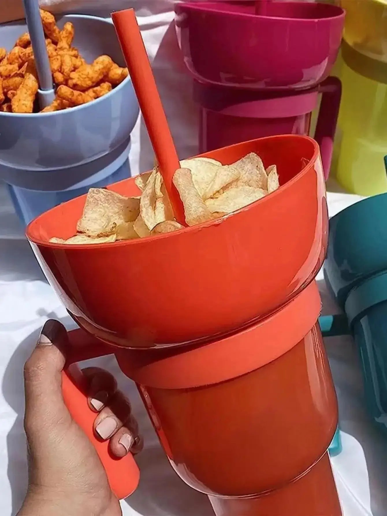 New 2 IN 1 Creative Popcorn Snack Cup Integrated Beverage Cup With Handle Portable Beverage Cup Novel Design And Many Functions upscaleclicks