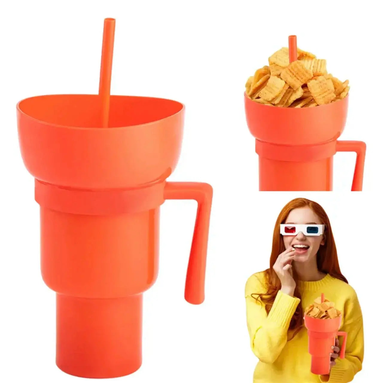 New 2 IN 1 Creative Popcorn Snack Cup Integrated Beverage Cup With Handle Portable Beverage Cup Novel Design And Many Functions upscaleclicks
