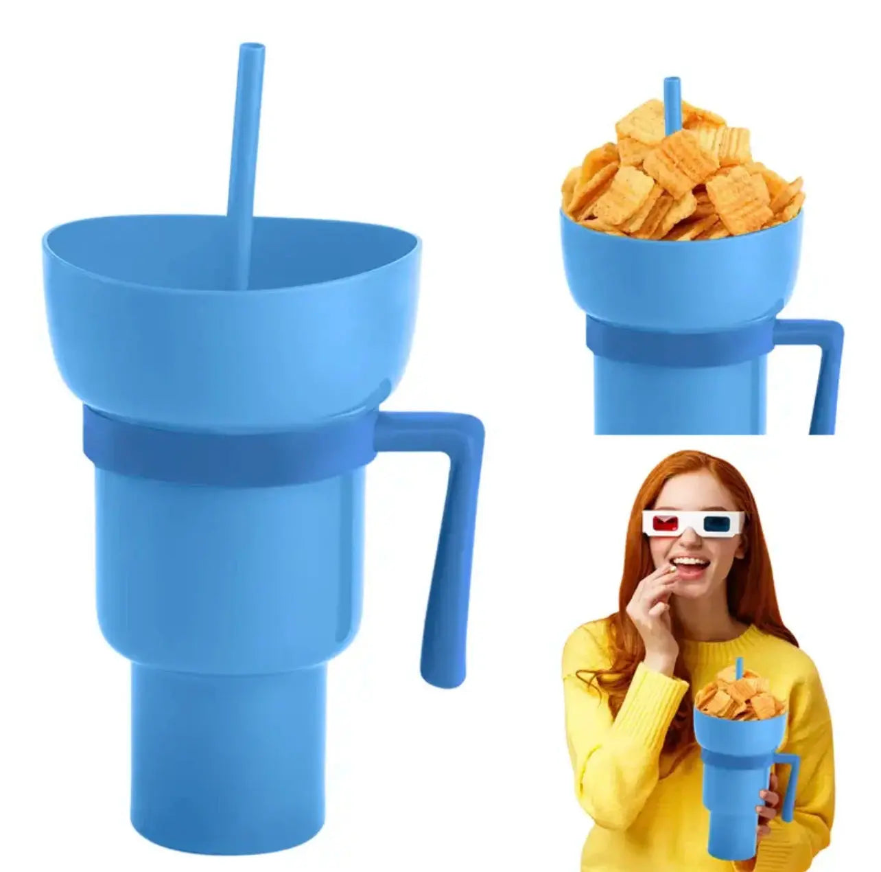 New 2 IN 1 Creative Popcorn Snack Cup Integrated Beverage Cup With Handle Portable Beverage Cup Novel Design And Many Functions upscaleclicks