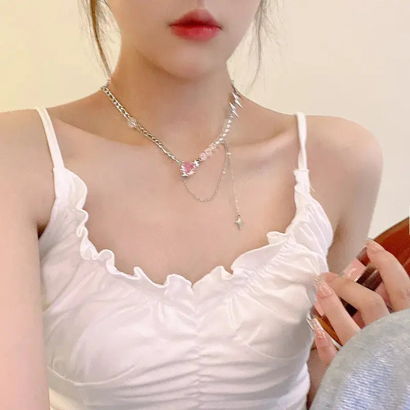 New luxury zircon necklace heart shaped tassel pearl necklace designer high end necklace birthday necklace upscaleclicks