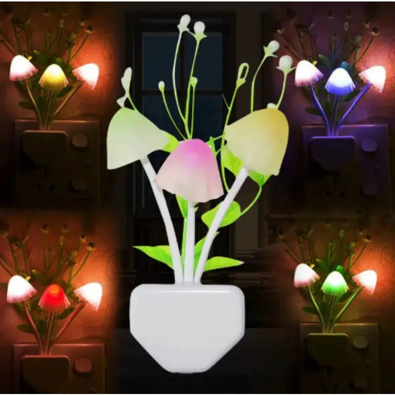 Novelty mushroom mushroom night light EU and United States plug light sensor 5V 3 LED colorful mushroom light LED night light upscaleclicks