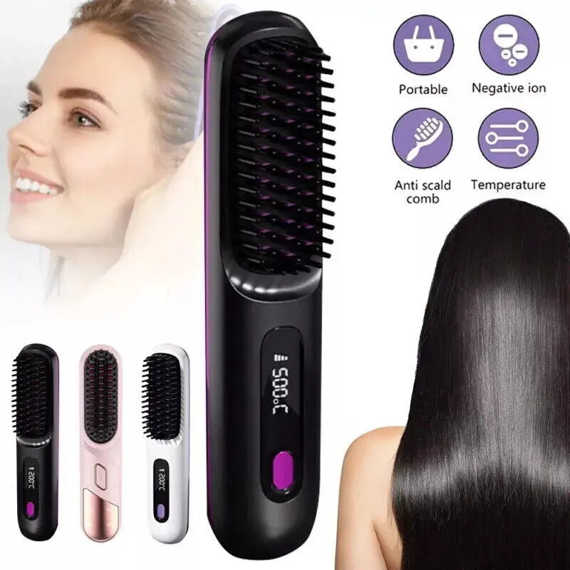 Numoya Portable Straightener Brush-Gobrush PRO, Rechargeable Mini Straightener