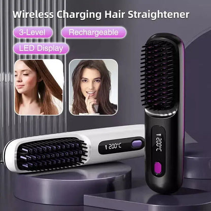 Numoya Portable Straightener Brush-Gobrush PRO, Rechargeable Mini Straightener