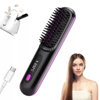 Numoya Portable Straightener Brush-Gobrush PRO, Rechargeable Mini Straightener