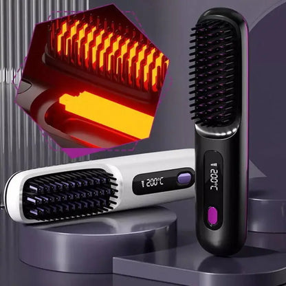 Numoya Portable Straightener Brush-Gobrush PRO, Rechargeable Mini Straightener