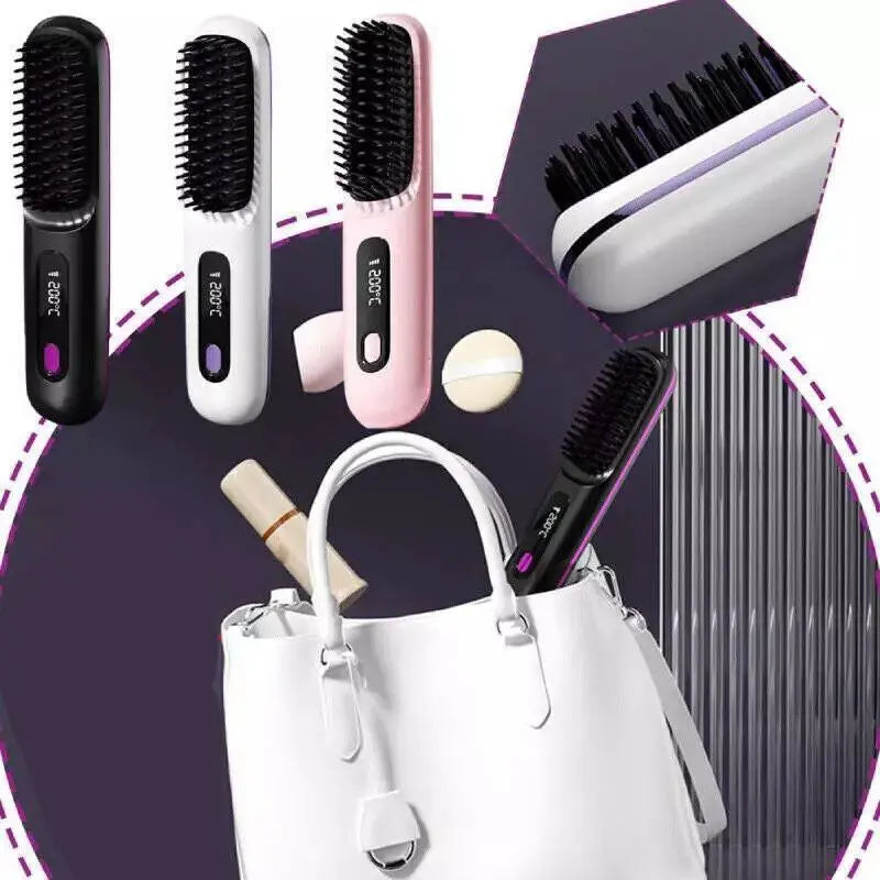 Numoya Portable Straightener Brush-Gobrush PRO, Rechargeable Mini Straightener