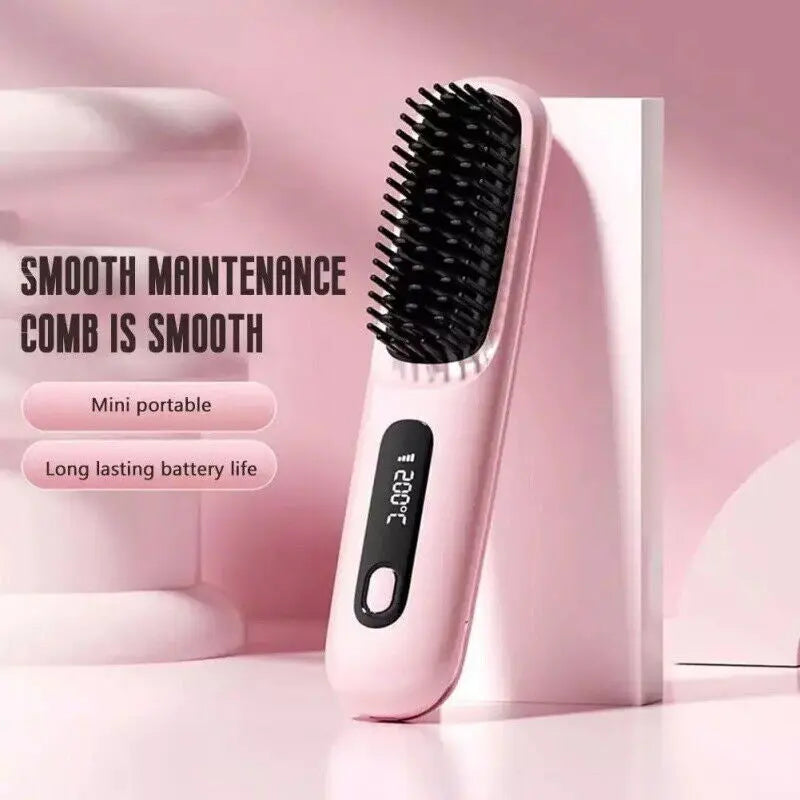 Numoya Portable Straightener Brush-Gobrush PRO, Rechargeable Mini Straightener