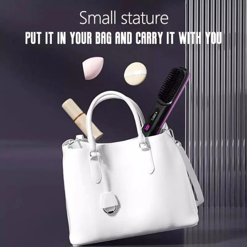 Numoya Portable Straightener Brush-Gobrush PRO, Rechargeable Mini Straightener