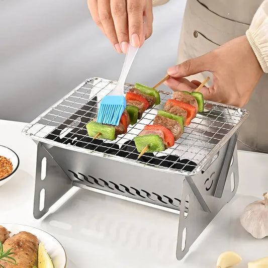 Outdoor Folding Barbecue Stove Stainless Steel Convenient Card Type Firewood Stove Mini Barbecue Rack Household Stove upscaleclicks