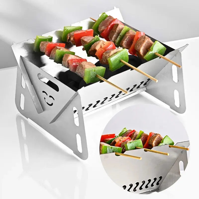 Outdoor Folding Barbecue Stove Stainless Steel Convenient Card Type Firewood Stove Mini Barbecue Rack Household Stove upscaleclicks