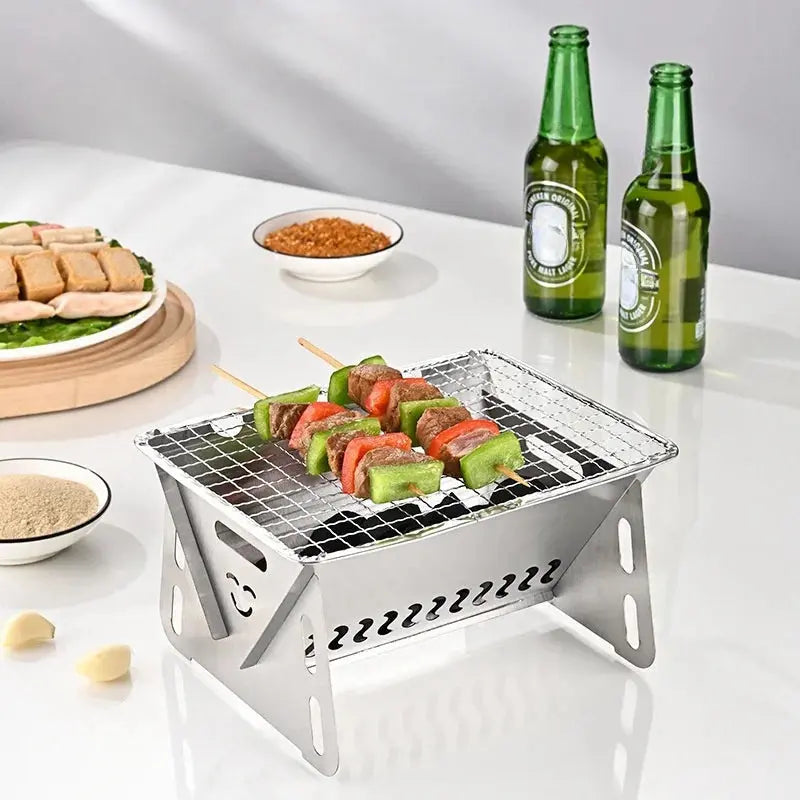 Outdoor Folding Barbecue Stove Stainless Steel Convenient Card Type Firewood Stove Mini Barbecue Rack Household Stove upscaleclicks