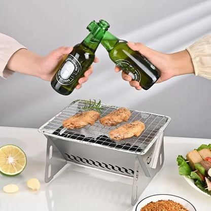 Outdoor Folding Barbecue Stove Stainless Steel Convenient Card Type Firewood Stove Mini Barbecue Rack Household Stove upscaleclicks