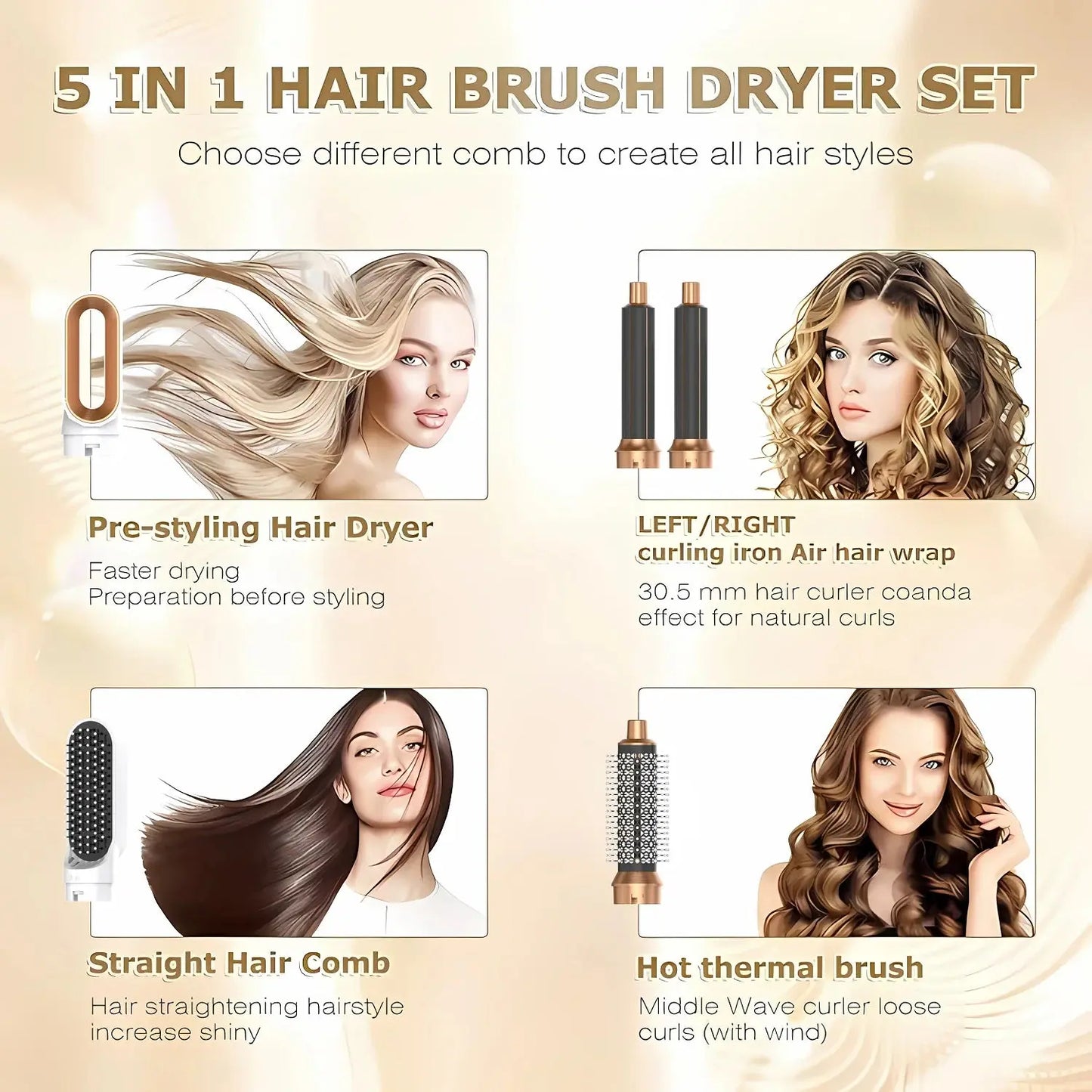 Professional 5 in 1 Hair Dryer Hot Air Comb Curler For Dyson Airwrap Hair Dryer Styling Tool Hair Straightener Hairdressing Tool upscaleclicks