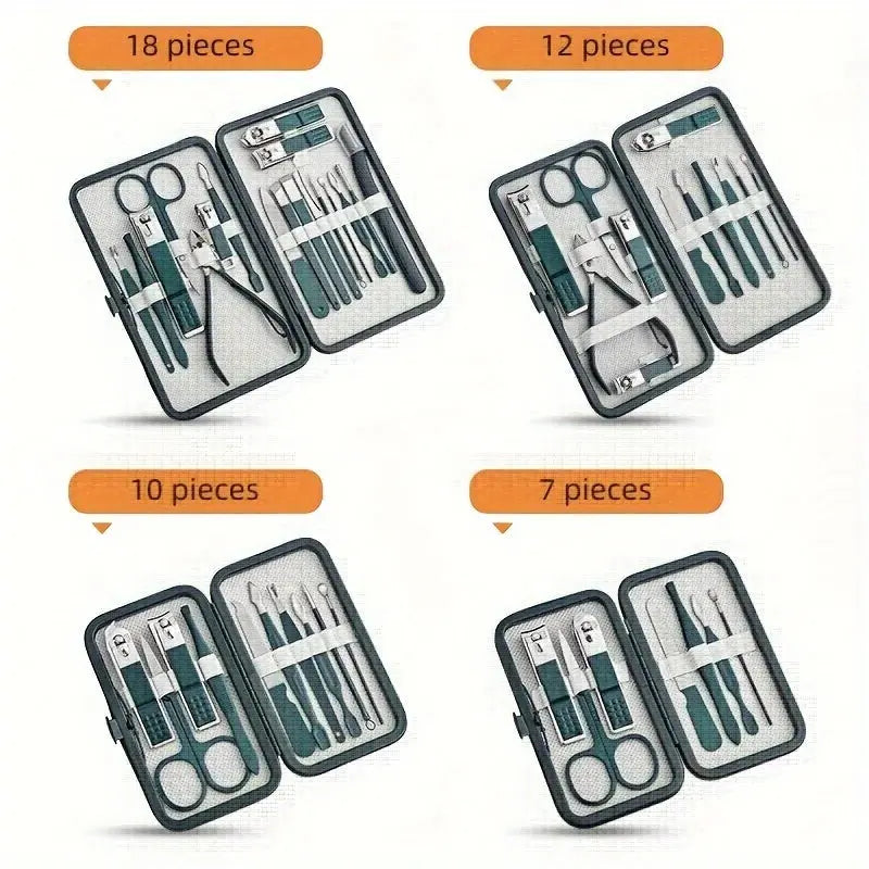 Professional 7/10/12/18 Piece Nail Care Kit Stainless Steel Manicure & Pedicure Set Nail Clipper Set with Travel Case upscaleclicks