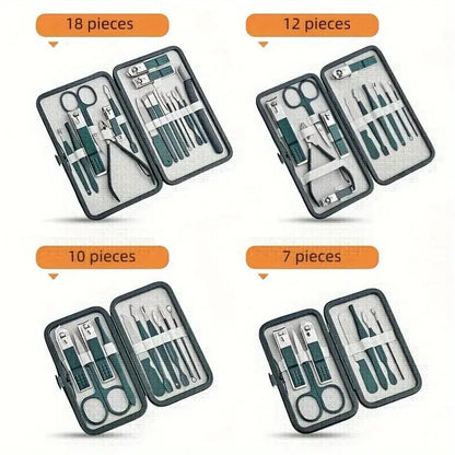 Professional 7/10/12/18 Piece Nail Care Kit Stainless Steel Manicure & Pedicure Set Nail Clipper Set with Travel Case upscaleclicks