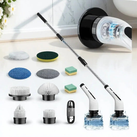 Rechargeable Electric Spin Scrubber with 9 Replacement Heads Adjustable Extension Rod and Gloves for Cleaning upscaleclicks