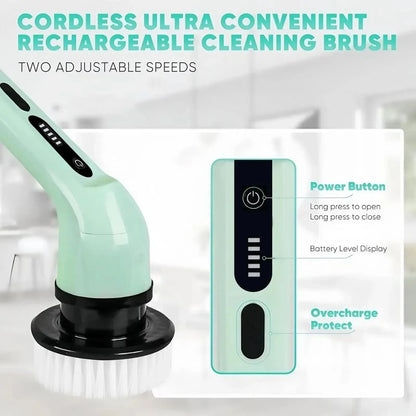 Rechargeable Electric Spin Scrubber with 9 Replacement Heads Adjustable Extension Rod and Gloves for Cleaning upscaleclicks