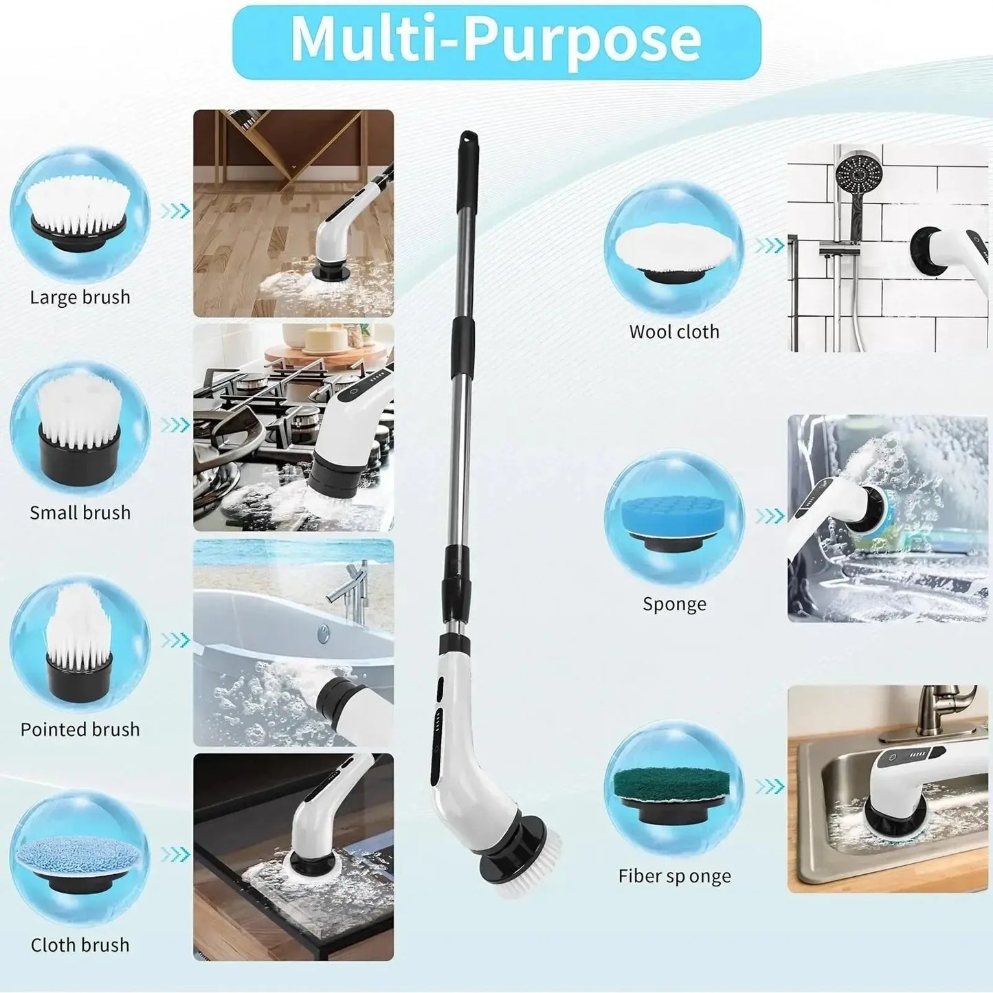 Rechargeable Electric Spin Scrubber with 9 Replacement Heads Adjustable Extension Rod and Gloves for Cleaning upscaleclicks