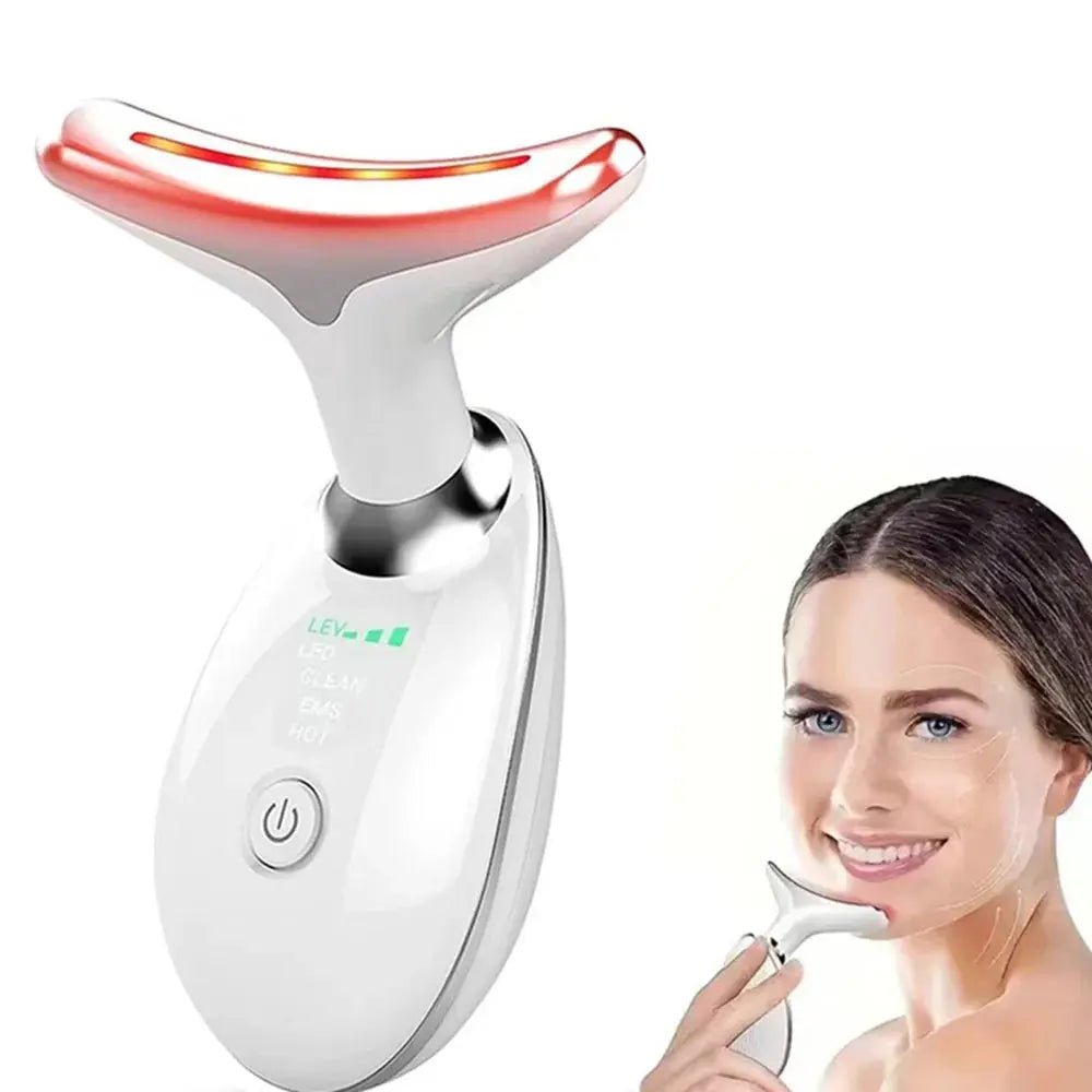 Rechargeable LED Tricolor Facial And Neck Massage Instrument Firming And Tightening Face And Neck Skin Beauty Skin Care Tool upscaleclicks