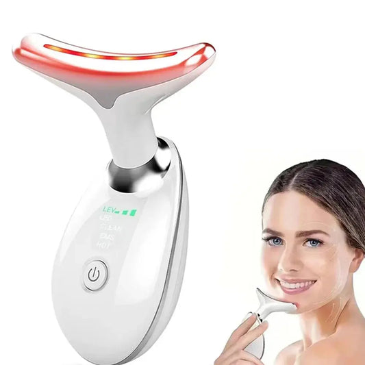 Rechargeable LED Tricolor Facial And Neck Massage Instrument Firming And Tightening Face And Neck Skin Beauty Skin Care Tool upscaleclicks