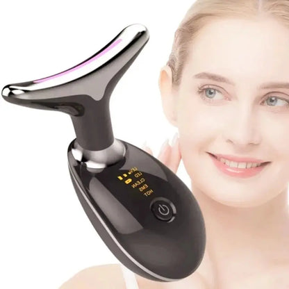 Rechargeable LED Tricolor Facial And Neck Massage Instrument Firming And Tightening Face And Neck Skin Beauty Skin Care Tool upscaleclicks