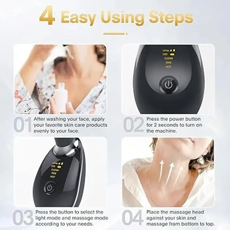 Rechargeable LED Tricolor Facial And Neck Massage Instrument Firming And Tightening Face And Neck Skin Beauty Skin Care Tool upscaleclicks