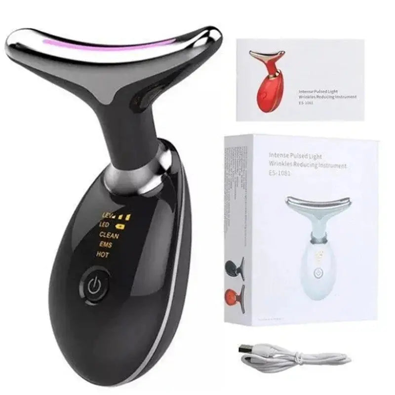 Rechargeable LED Tricolor Facial And Neck Massage Instrument Firming And Tightening Face And Neck Skin Beauty Skin Care Tool upscaleclicks