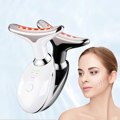 Rechargeable LED Tricolor Facial And Neck Massage Instrument Firming And Tightening Face And Neck Skin Beauty Skin Care Tool upscaleclicks