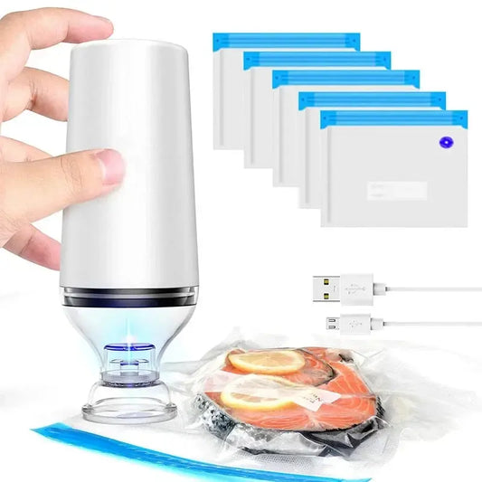 Reusable Vacuum Food Storage Zipper Bags Set Electric Handheld Vacuum Sealer Pump Sous Vide Bags USB Rechargeable BPA Free upscaleclicks