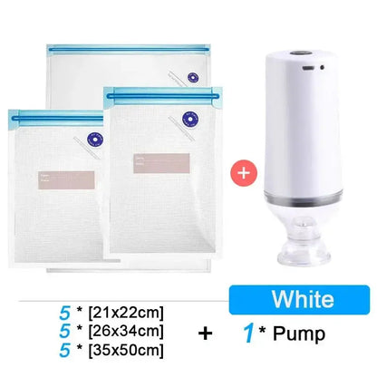 Reusable Vacuum Food Storage Zipper Bags Set Electric Handheld Vacuum Sealer Pump Sous Vide Bags USB Rechargeable BPA Free upscaleclicks