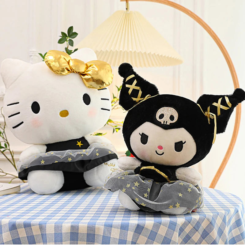 Cartoon Cute Plush Dolls Sanrioed Black Gold Kuromi Hello Kitty Plush Toy New Black Gold Kt Wedding Doll Gifts Kids Birthday