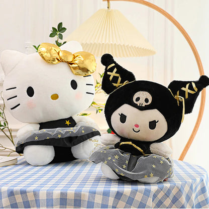 Cartoon Cute Plush Dolls Sanrioed Black Gold Kuromi Hello Kitty Plush Toy New Black Gold Kt Wedding Doll Gifts Kids Birthday