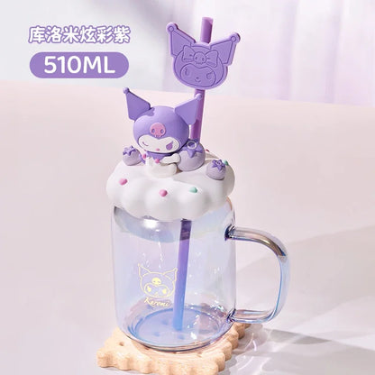 sanrio children's cute glass kuromi cartoon large capacity household milk coffee cup creativity office straw cup holiday gift