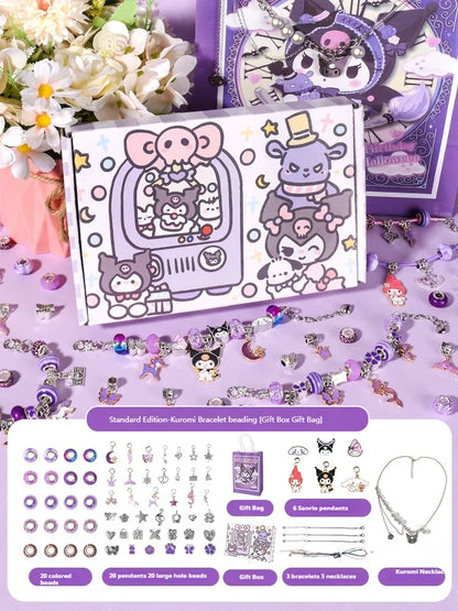 New In Stock Kawaii Sanrio Kuromi Melody Cinnamoroll DIY Beaded Bracelet Set With Storage Box Handmade Jewelry Toy Girls Gifts