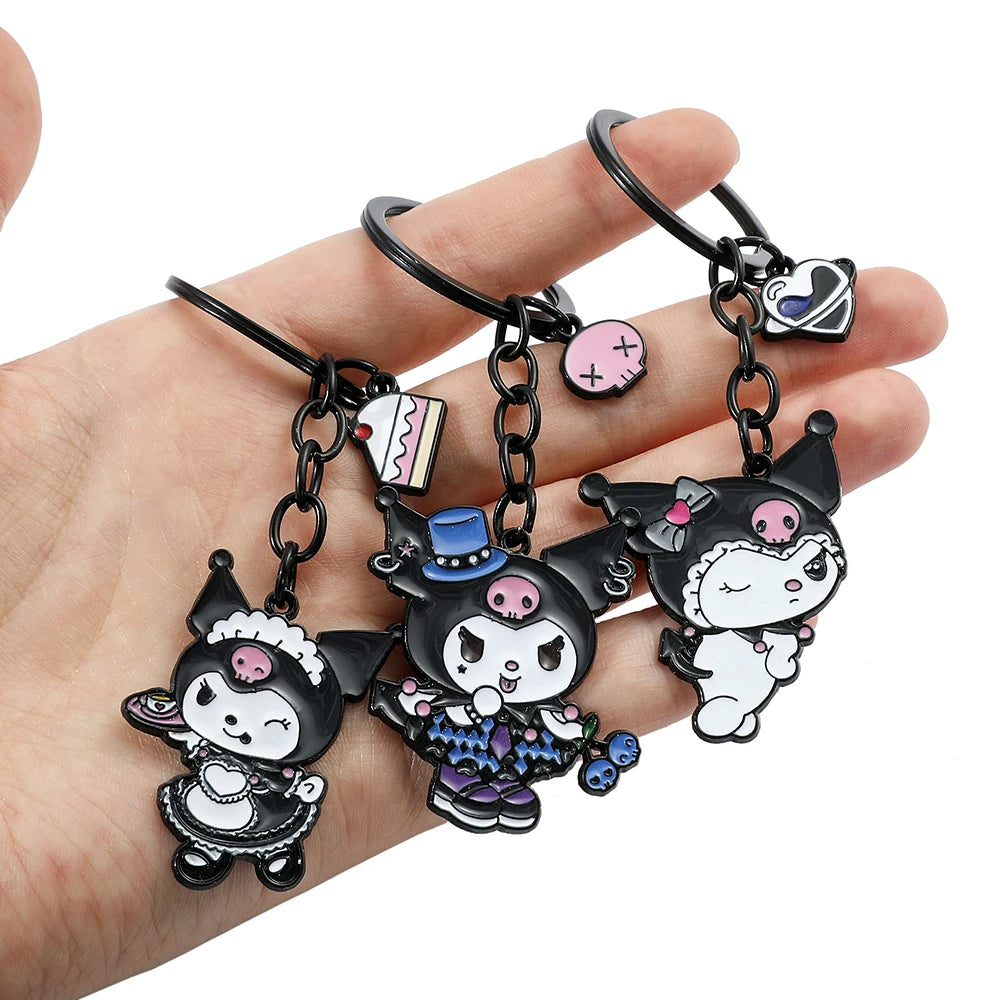 Kawaii Sanrio Keychain Plush Anime Kuromi Key Chains for Backpack Metal Key Ring for Keys Cartoon Doll Boy Girl Toy Gift