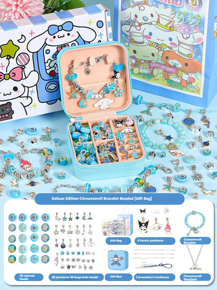 New In Stock Kawaii Sanrio Kuromi Melody Cinnamoroll DIY Beaded Bracelet Set With Storage Box Handmade Jewelry Toy Girls Gifts