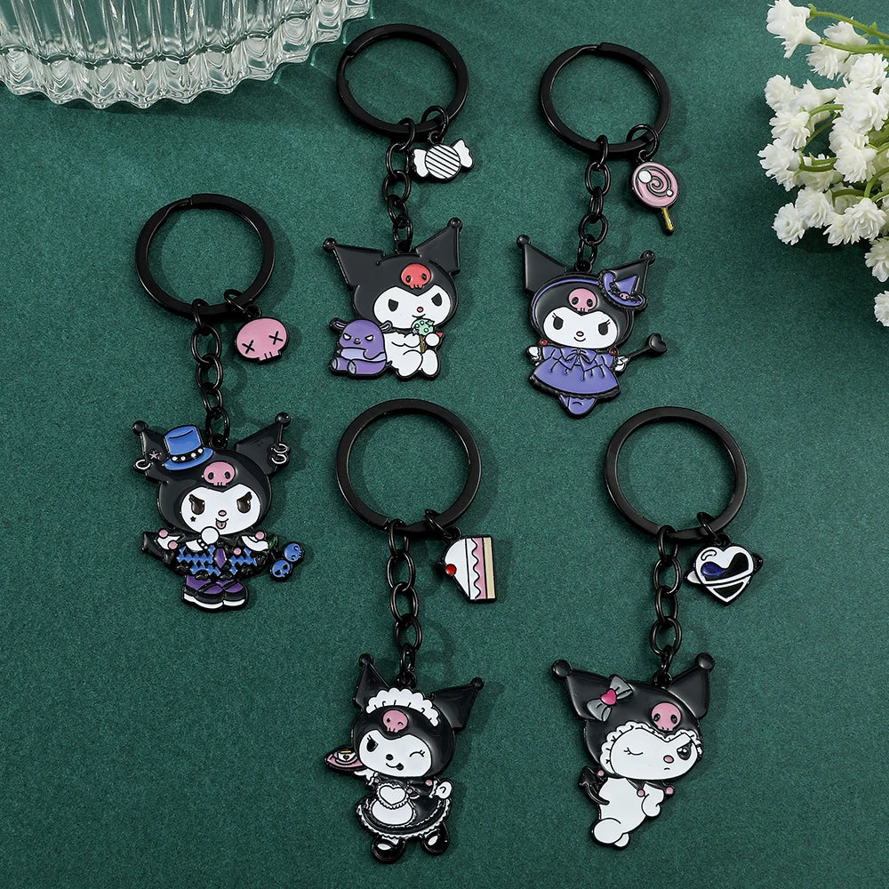 Kawaii Sanrio Keychain Plush Anime Kuromi Key Chains for Backpack Metal Key Ring for Keys Cartoon Doll Boy Girl Toy Gift