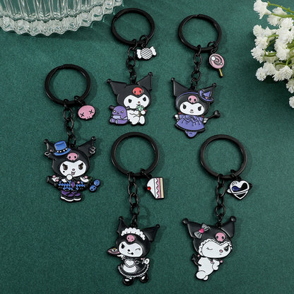 Kawaii Sanrio Keychain Plush Anime Kuromi Key Chains for Backpack Metal Key Ring for Keys Cartoon Doll Boy Girl Toy Gift