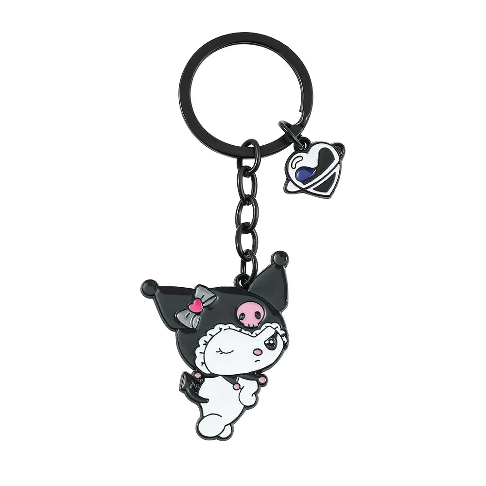 Kawaii Sanrio Keychain Plush Anime Kuromi Key Chains for Backpack Metal Key Ring for Keys Cartoon Doll Boy Girl Toy Gift