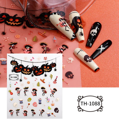 2pcs Halloween Luminous night Dark Style Ghost Skull Cat blood palm 3D Self Adhesive Nail Art Sticker DIY Manicure