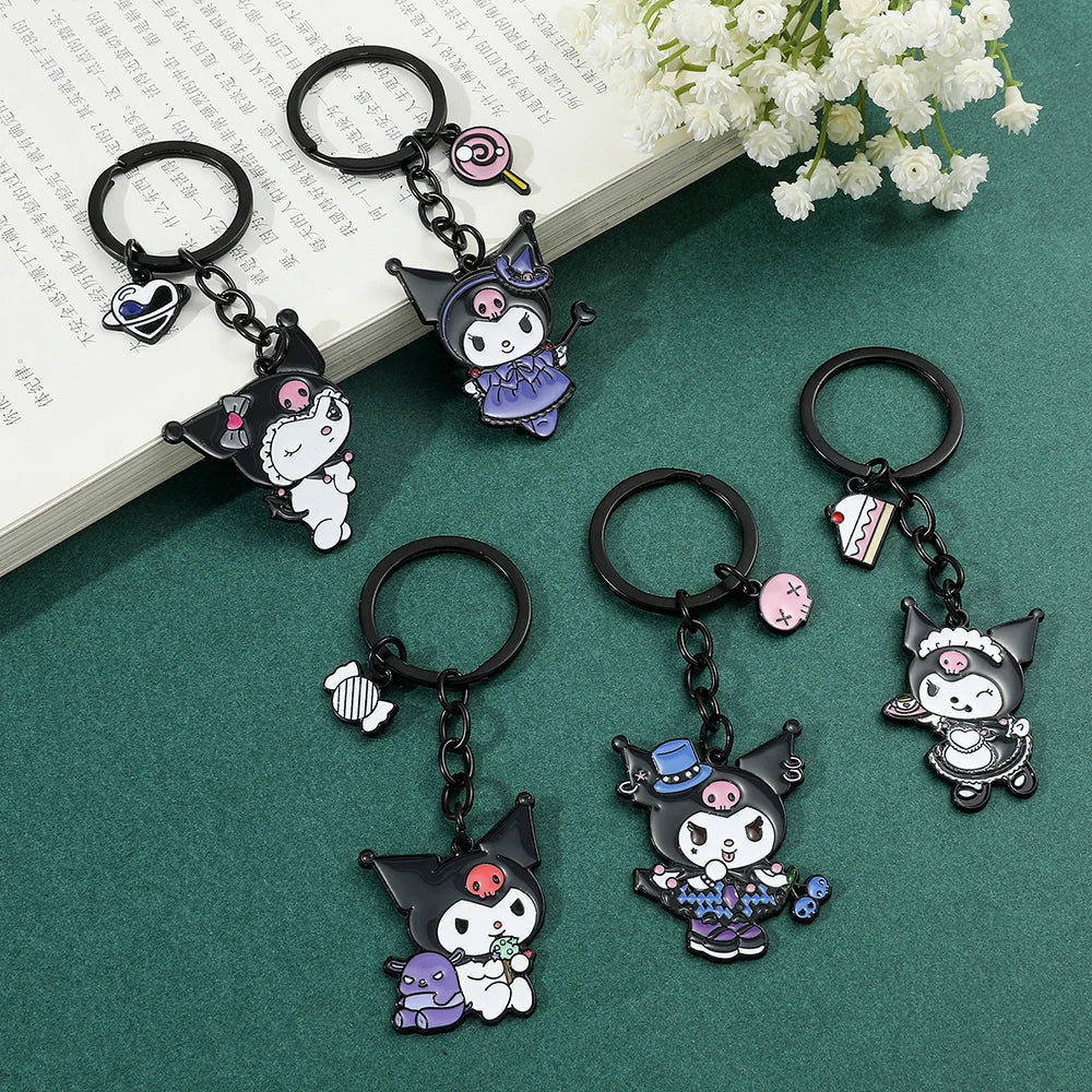 Kawaii Sanrio Keychain Plush Anime Kuromi Key Chains for Backpack Metal Key Ring for Keys Cartoon Doll Boy Girl Toy Gift